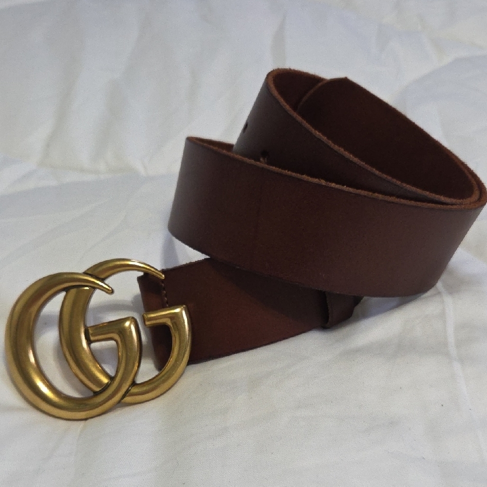Gucci Brown Leather Belt with Gold Double G Buckle - Picture 3 of 13